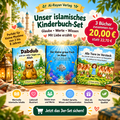 3er-Set islamische Kinderbücher Dabdub kleiner grauer Fisch Alle Tiere im Versteck