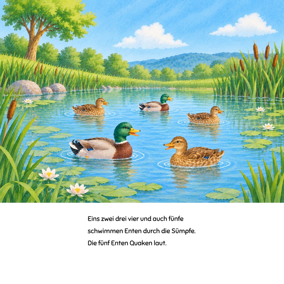 Fünf Enten im Teich – Zählen lernen mit Alle Tiere im Versteck